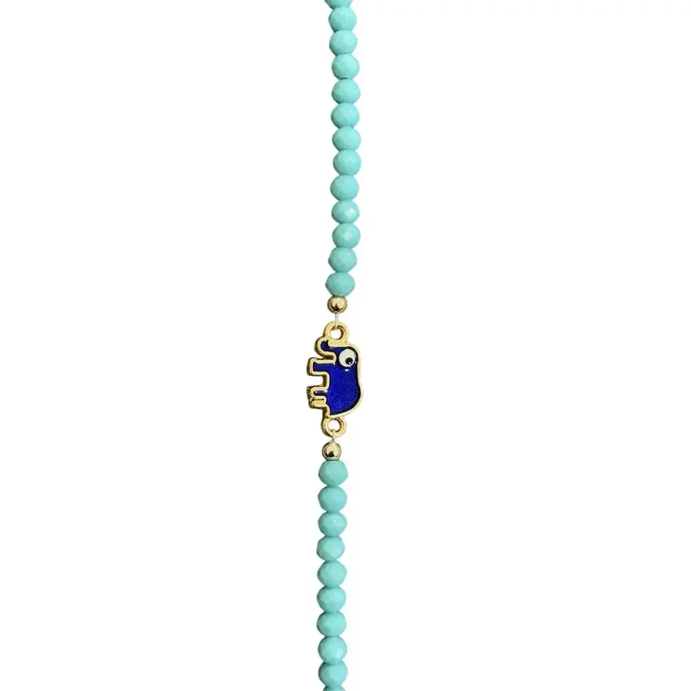 Turquoise Hamsa Hand Beaded Bracelet Gold Tone Adjustable - Picture 4 of 5